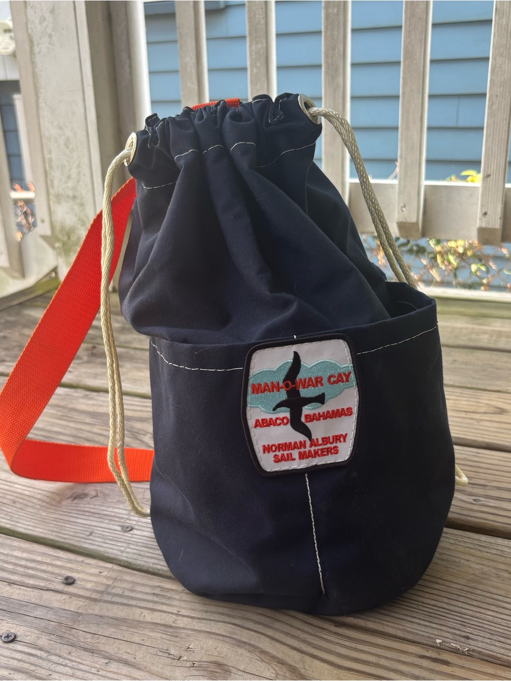 Norman Albury Sailmakers Man-O-War Cay Bahamas Sail Cloth Drawstring Backpack